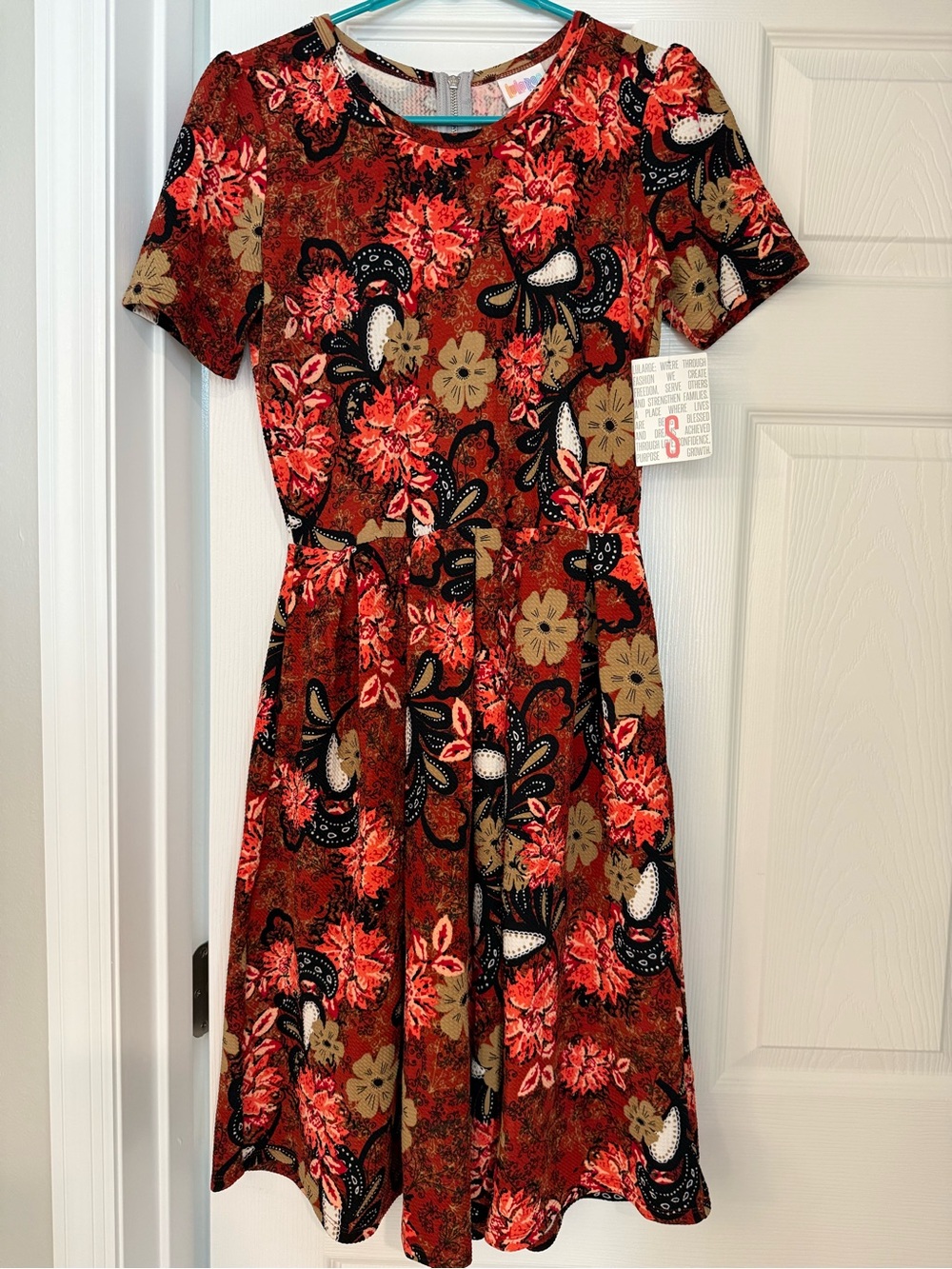 Lularoe Amelia dress - Women’s Red Floral Short-Sleeve Fit & Flare Dress